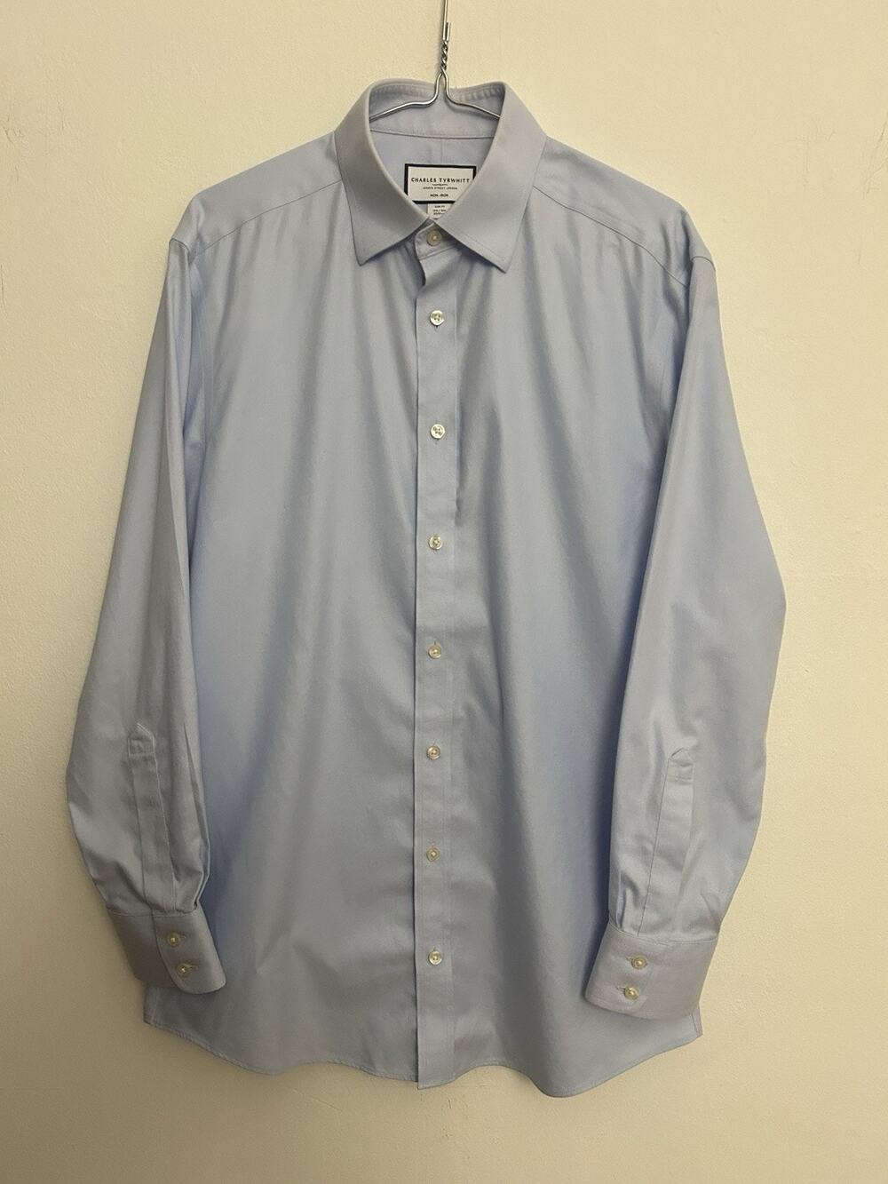 Charles Tyrwhitt Non Iron Dress Shirt 15.5 32 Slim Fit Blue 100% Cotton